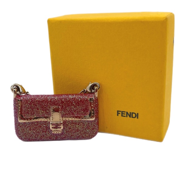Fendi Authentic Vintage Collectors Rare Red Sparkle Baguette Bag Charm w Box NWT - Picture 1 of 12
